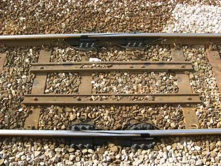 Expansion joint in railway tracks.